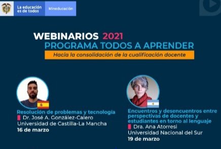 MartaISernaN's tweet photo. .@PTA_Colombia Webinarios PTA 2021 para esta semana. Martes 8 a.m. Matemáticas y Jueves 8 a.m. Lenguaje. Diez minutos antes de la conferencia ingrese al enlace https://t.co/yr0Eu4Cvua, inscríbase y disfrute de esta excelente experiencia de aprendizaje. @Daz4Grace @Mineducacion https://t.co/afxrJHwOpZ