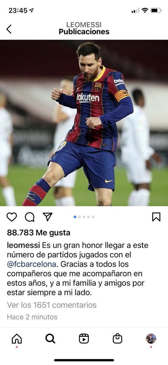 ばるむんど El Mundo De Barcelona メッシ 試合後 自身のインスタグラムにて Fcバルセロナでこの試合出場数を達成出来ることはとても名誉なことだ これまで自分と共に戦ってくれた仲間達に そしていつもそばにいてくれた家族と友達にも感謝を伝え