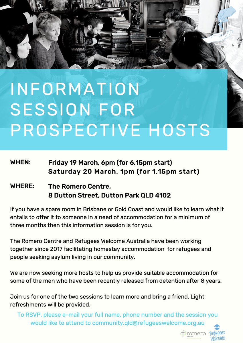 We are holding two information sessions on hosting a #spareroom on March 19th &amp; 20th. Please see photo below for more details and to RSVP!

#refugeeswelcome #refugeeswelcomeaustralia #refugeesarewelcomehere #refugees #peopleseekingasylum #safeathome #roomtospare #roomtoshare
