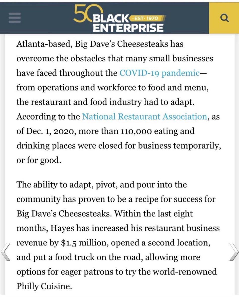 BD_Cheesesteaks's tweet photo. Can’t stop, won’t stop! ✊🏾 Thank you @blackenterprise &amp; @daronpressley https://t.co/ZFt1P6PZK4