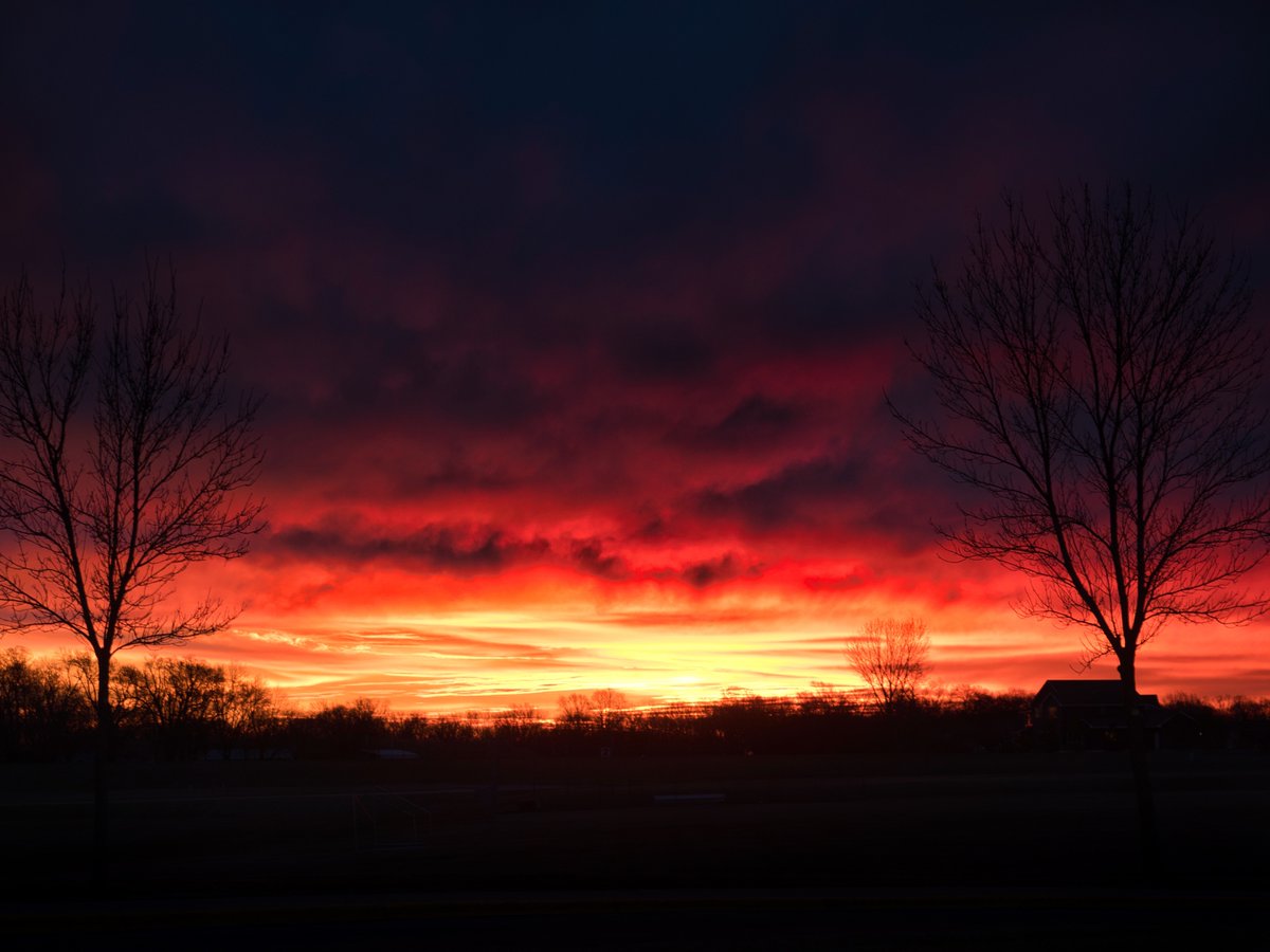 BruceMaeda's tweet photo. This morning's sky foretold today's storm - red sky in the morning sailors take warning. https://t.co/AJ3wue0Mi5