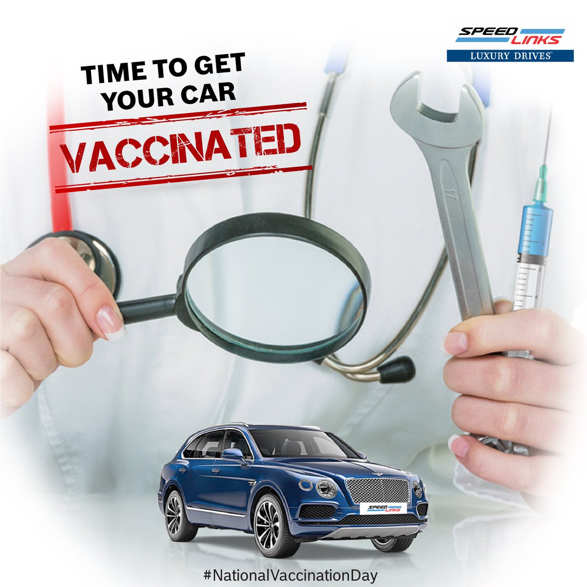 speedlinks2017's tweet photo. Vaccines are important to activate our immune system same is with the cars. We have to get their health report regularly. Book a FREE PCR Test done of your luxury car and get the things in right place. Not just your health, the health of your car is equally important. https://t.co/VhpIF3UErf