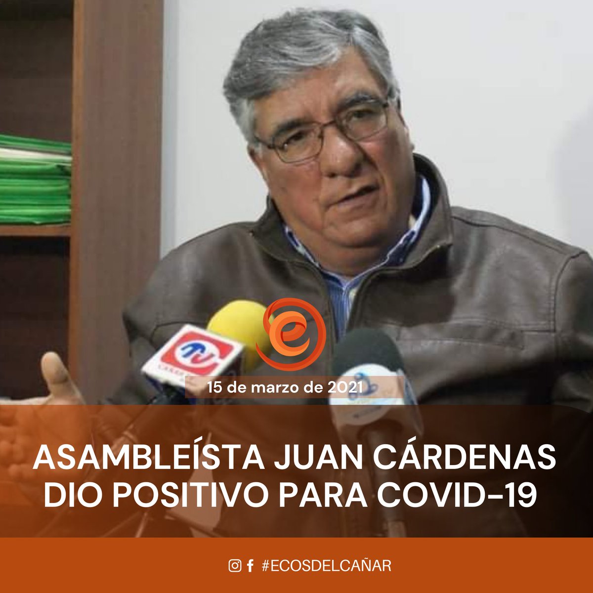 #ATENCIÓN | Juan Cárdenas, asambleísta del Cañar, dio positivo para #Covid-19, así lo confirmó el asambleísta electo, Blasco Luna en su cuenta de Twitter "una pronta Recuperación Juan Cárdenas de está dura batalla contra el #COVID19 de seguro usted la vencerá", señaló.