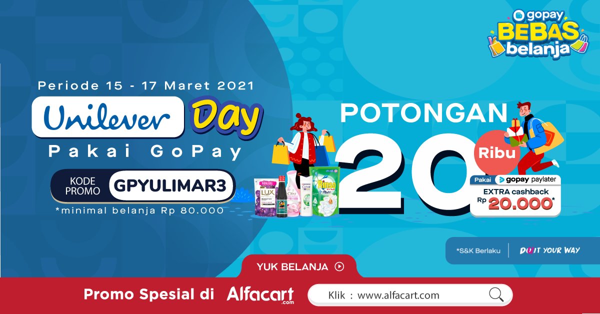Alcartian! Kamu mau berhemat saat belanja produk Unilever? Gunakan GoPay dapatkan POTONGAN 20ribu + CASHBACK 20ribu!

Semakin mudah belanja kebutuhanmu #DariRumahAja pakai aplikasi Alfacart! Klik link ini untuk nikmati promonya >> alfa.id/goulitw