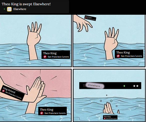 Oh no! Our beloved <a href="/TheOKingofSF/">Theo King</a> got swept away! We're distraught by these turn of events. Well, MOST of us are anyway. #KingRoland #MakeItReign