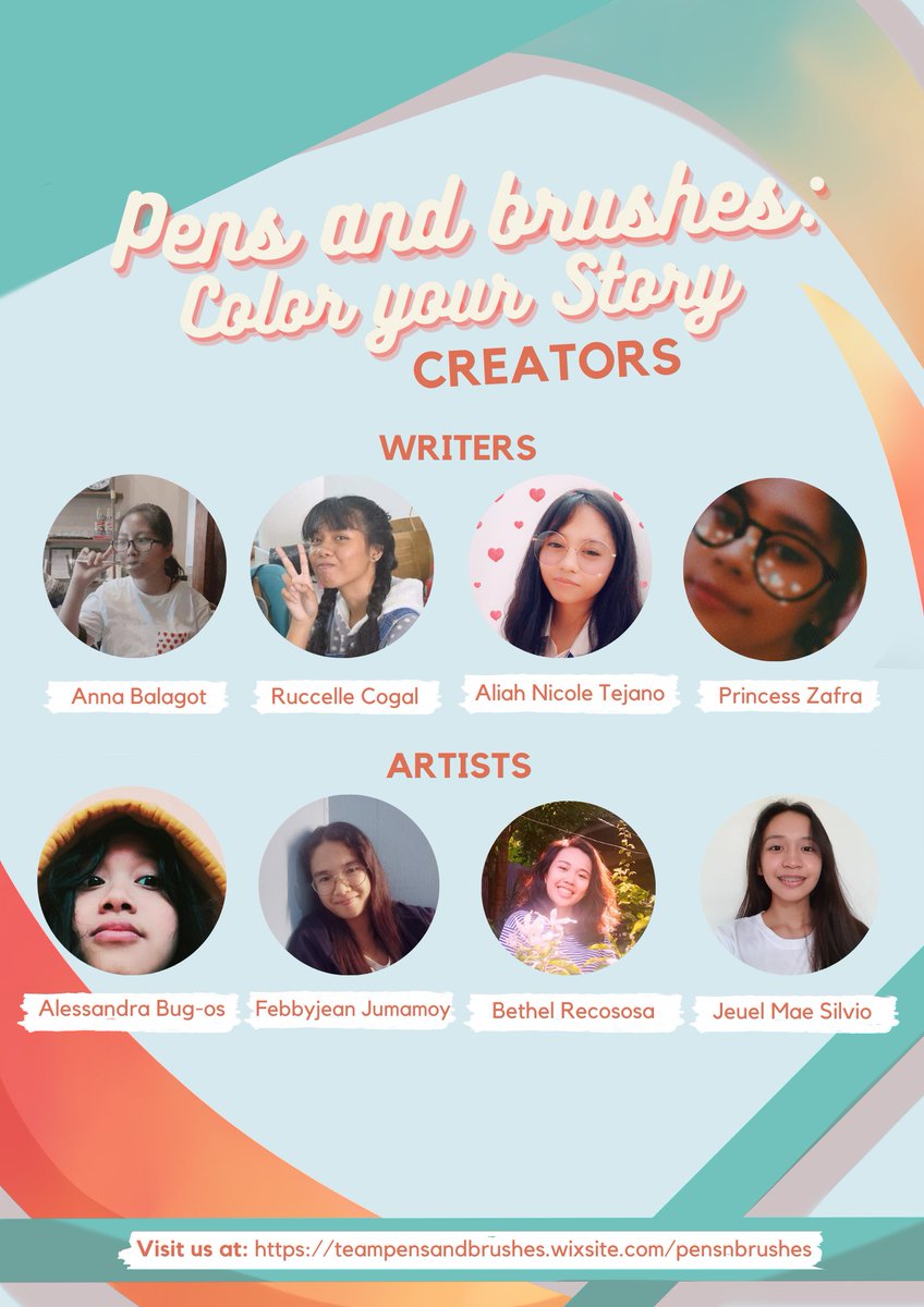 PensYour's tweet photo. Here is our new list of creators:

For the Writers:
Anna Balagot
Rucelle Cogal
Aliah Nicole Tejano
Princess T. Zafra

For the Artists:
Allesandra Bug-os
Febbyjean Jumamoy
Bethel Recososa
Jeuel Mae SIlvio https://t.co/lsfSEjTpgJ