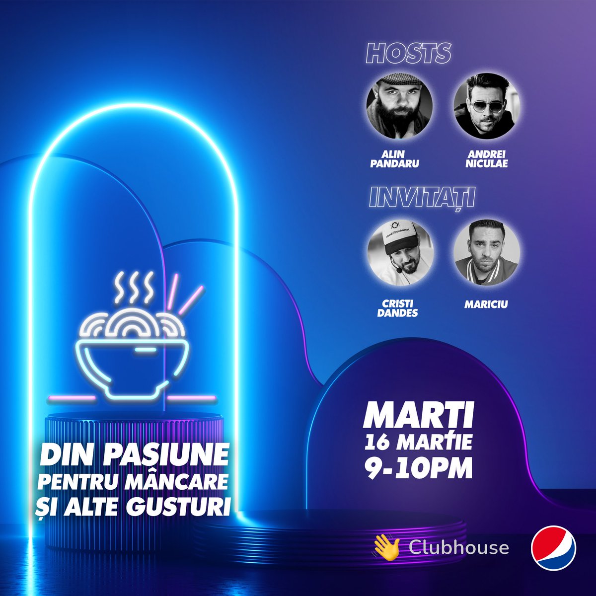 laurentiuion's tweet photo. 👋 The first Clubhouse room powered by Pepsi will take place this Tuesday, 9PM. Tune in if you have the app and speak Romanian, the session will be on Food and other tasty things. https://t.co/61xPP7IdaA https://t.co/12EcopyQwt