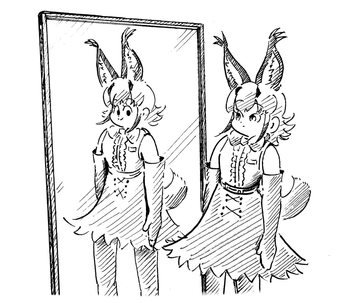 鏡に映る自分に違和感を覚えるカラカル 