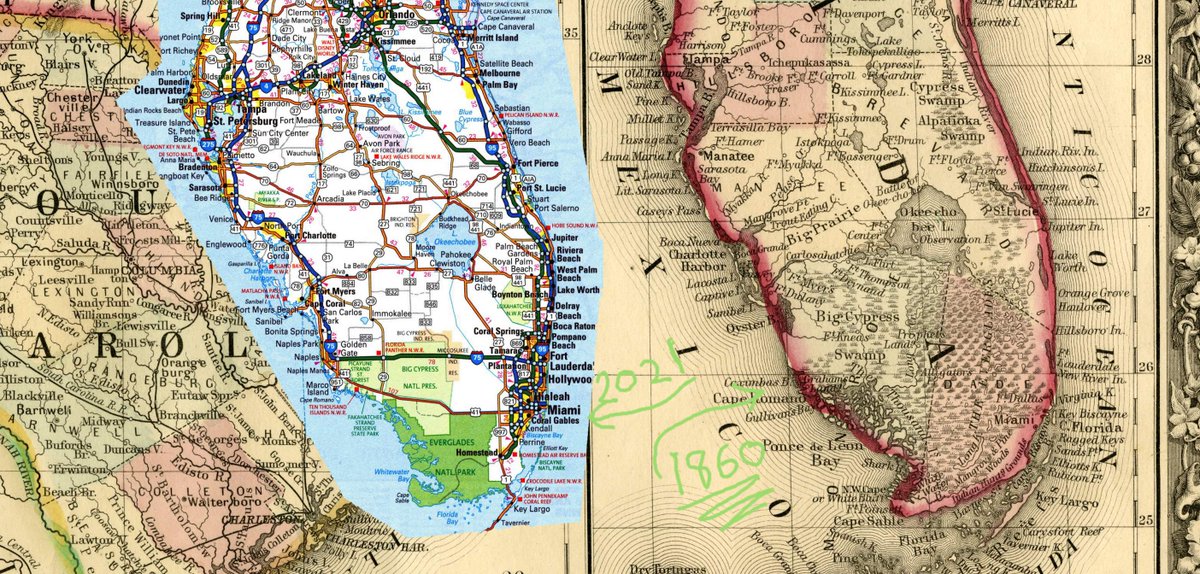 JackLinFLL's tweet image. How it is. How it was.
I can't imagine how incredible South Florida was back in peak #Florida #Everglades times. I so wish I could somehow visit the Florida of this old map. #alligators #BrowardCounty #DadeCounty #RiverofGrass