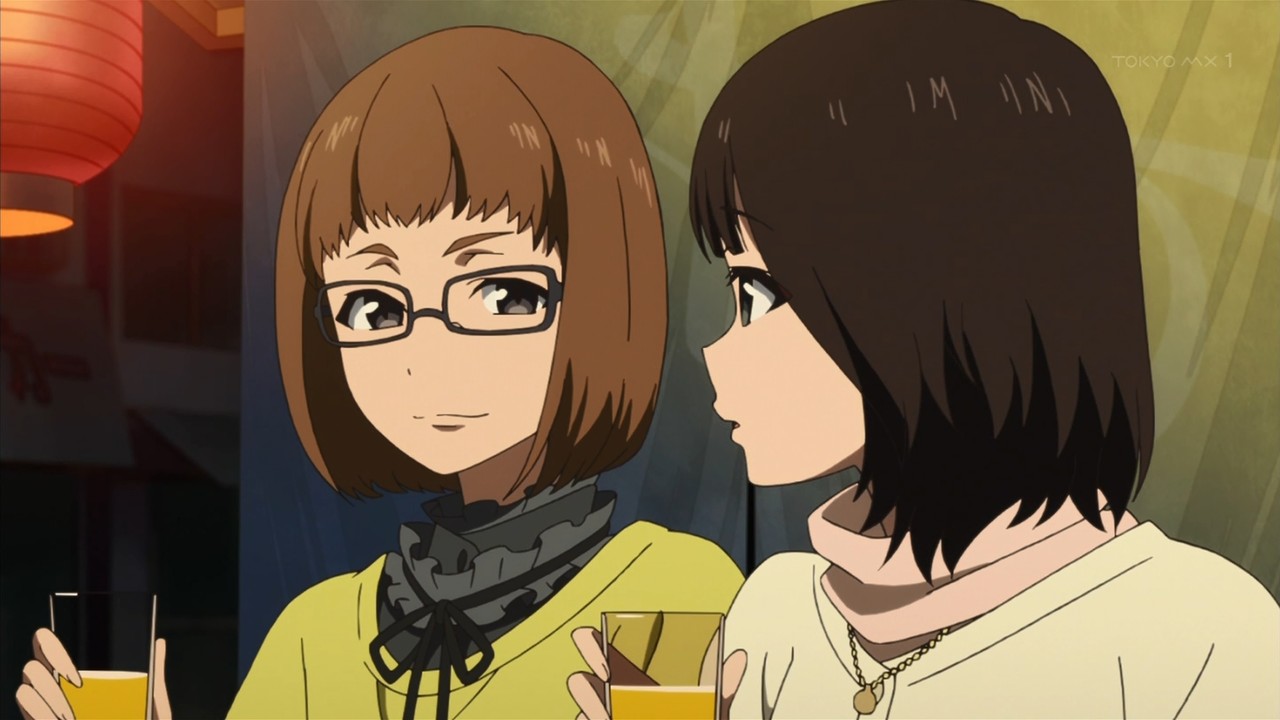 Tatsuya T Shirobako 22話 再 二組の２人飲みが 話を進める回 動画検査の堂本さんと色指定の新川さん 制作のタローと平岡 シリーズ前半のトラブルメーカーだったタローが 後半の問題児平岡に懐き 結果的にはトラブルシューターになっとる