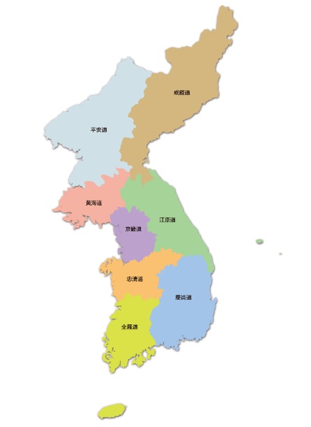 八道とは、李氏朝鮮時代に決められた行政区画で、現在は北朝鮮側が平安
