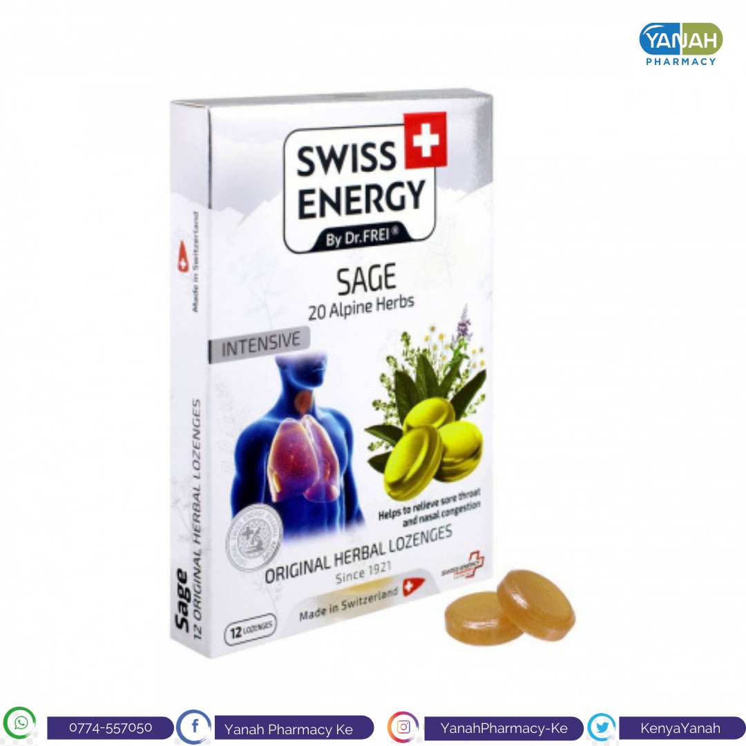 yanahpharmacy's tweet photo. Having throat irritation? Swiss energy sage lozenges relieves dry throat and represses any cough present.Are swiss energy lozenges part of your emergency kit?
#lozenges #swiss #sage #CBD  #throatinfection #cough #drythroat #yanahpharmke https://t.co/hHFOHyoVqG