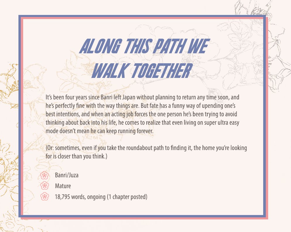 a3bigbang's tweet photo. #a3bigbang DAY 10 [FIC]
→ along this path we walk together 
→ mature
→ banri/juza
→ 18,795 words (ongoing, 1 chapter posted)

AO3: https://t.co/uwm3Iu13Jl https://t.co/B3hObhPAfD