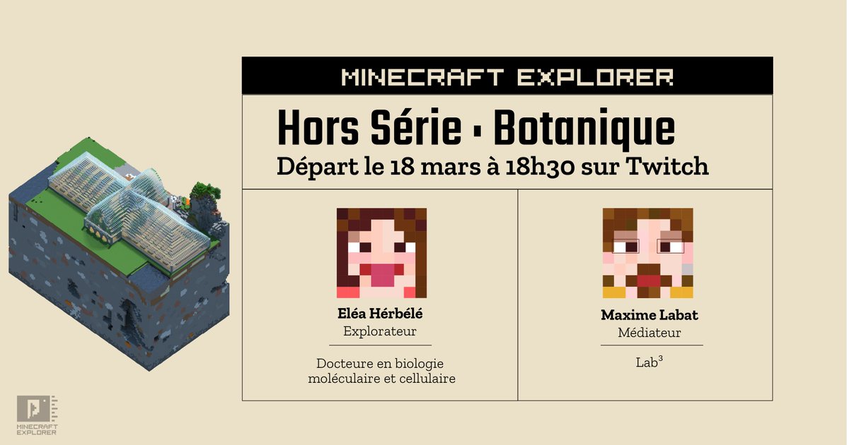 Asso_Conscience's tweet image. Jeudi, on sort nos pelles, notre carnet de croquis et notre herbier pour partir à la découverte des plantes de #Minecraft avec @EleaHeberle @maximelabat et @thibault_brunet ! 🌱🌿
Rdv à 18h30 sur Twitch⬇️
twitch.tv/collectifconsc…