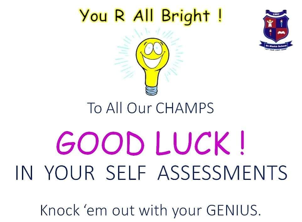 StMarksSchools's tweet image. Wishing our Champs all the very best for their Term 3 Self Assessment. Part of our School@Home program. #SchoolAtHome #StayAtHomeLearning #SelfAssessment #ChildProgressReport #HappyKindergartenExperiences #ChildFeedback #HappyTests #HappyChildren #ChildCentricEducation