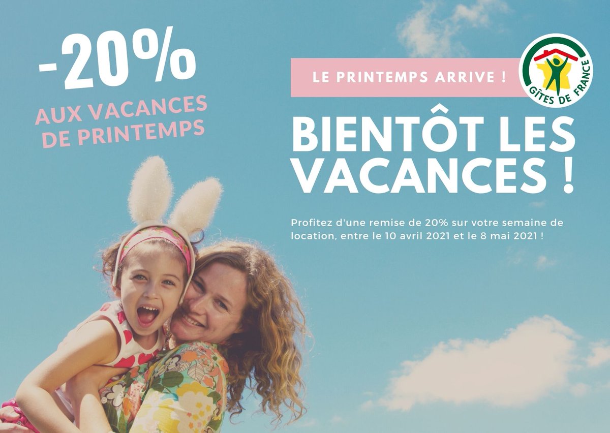 Bientôt les vacances de printemps 🌞🌿🌼🍒💦

Venez découvrir ou redécouvrir la Gironde 😍

Profitez d'une remise de 20% sur une semaine de location, entre le 10 avril et le 8 mai 2021 !

Notre sélection de gîtes en promotion ▶️bit.ly/3rTZ2XI