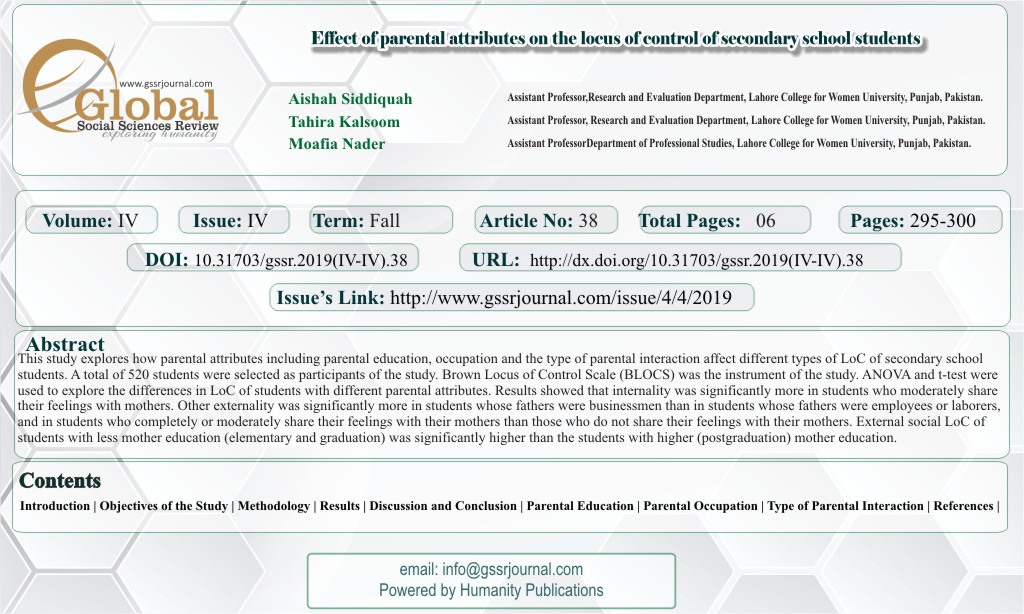 GSSRjournal's tweet photo. Research Article Title:
Effect of parental attributes on the locus of control of secondary school students

DOI Link:
https://t.co/eBzE4kUNqr

Visit Our Journal:
https://t.co/enwz1LvQCi
Visit Our Publishing House:
https://t.co/k77DAEANrC https://t.co/skLldwmfO8