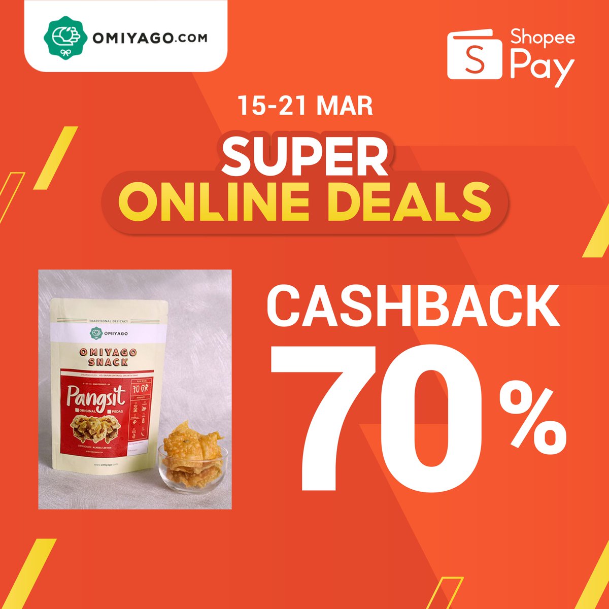 Hi Omiyagoes, ada kabar gembira nih untuk kamu pengguna <a href="/shopeepay_id/">ShopeePay Indonesia</a>
✨⁠⁣⁣PROMO CASHBACK 70% dari #SUPERONLINEDEALS bakal hadir sampai 21 Maret nanti! 🥳🥳.
#ShopeePaySOD #SuperOnlineDeals #ShopeePay #ShopeeID #PromoShopee #PromoShopeePay #InfoPromo