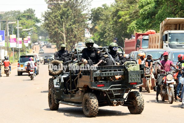 DailyMonitor's tweet photo. PICTURED: These photos taken on March 16, 2021, show buggy cars manned by security personnel patrolling different parts of Kampala.  
#MonitorUpdates 

📸: @DavyLubz https://t.co/JxKRGJNznn