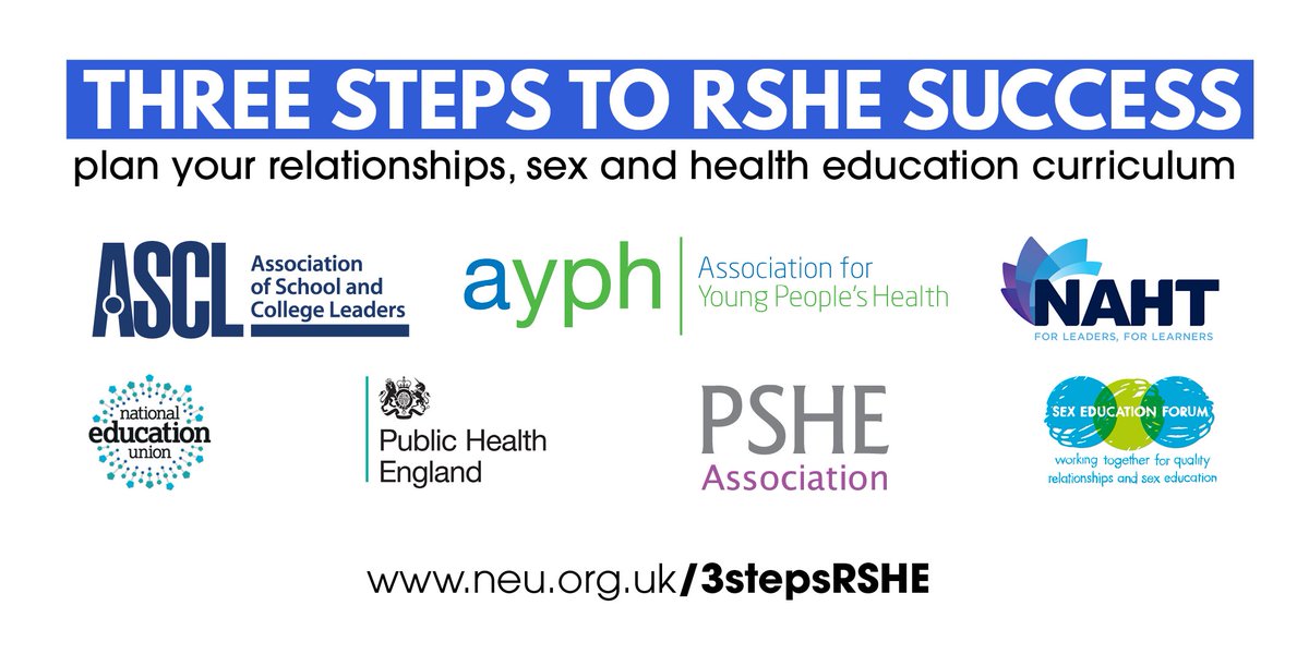Today, <a href="/NEUnion/">National Education Union</a> joins <a href="/NAHTnews/">NAHT</a> <a href="/ASCL_UK/">ASCL</a> <a href="/sex_ed_forum/">Sex Education Forum</a> @PHE_uk <a href="/AYPHcharity/">AYPH charity</a> @PSHEassociation to launch 'Three steps to RSHE success' guidance on planning your Relationships, Sex and Health Education curriculum &amp; new #RSHEready podcast series.
 
Read more👉bit.ly/2Ne5cTK