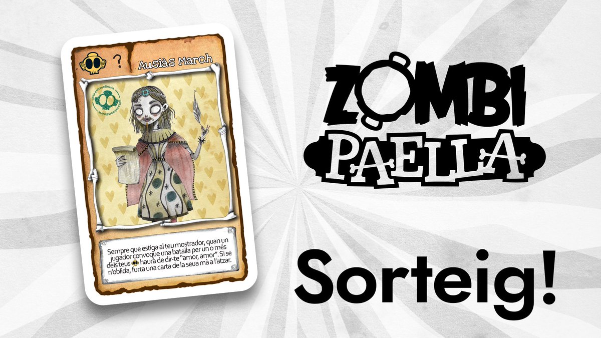 🔥Sortejos Setmana Fallera!🔥 Cada dia un sorteig! Hui sortegem la carta extraordinària de la <a href="/falleracalavera/">La Fallera Calavera</a> d'Ausiàs March! Per a participar:
1⃣Retuiteja este post
2⃣Seguix <a href="/zombipaella/">Zombi Paella</a> 
⏳Tens temps fins esta nit (16 de març a les 23.59h). Anunciarem el guanyador/a demà.