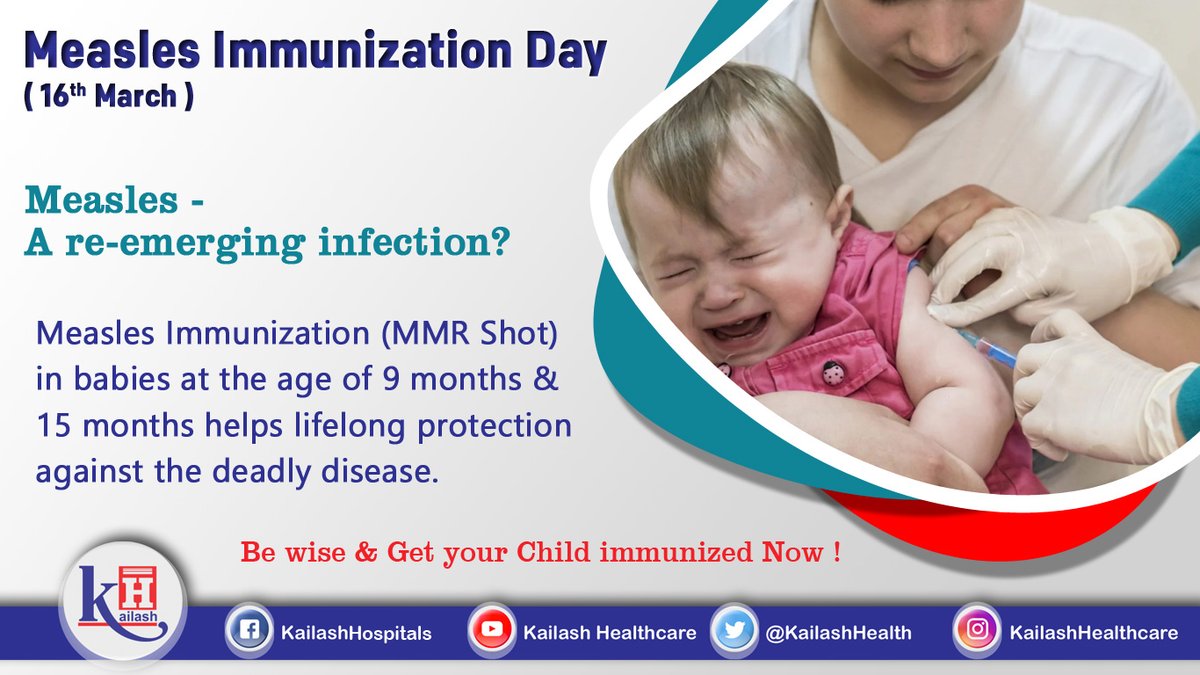 KailashHealth's tweet photo. MMR Shot or Measles Vaccination is the best way to prevent Measles Infection in children. Get your Child Vaccinated today!
Visit Kailash Hospital Vaccination Department.
#MeaslesVaccination #MeaslesRubellaVaccination #MMRShot #MeaslesInfection https://t.co/cMeVBtTFiU