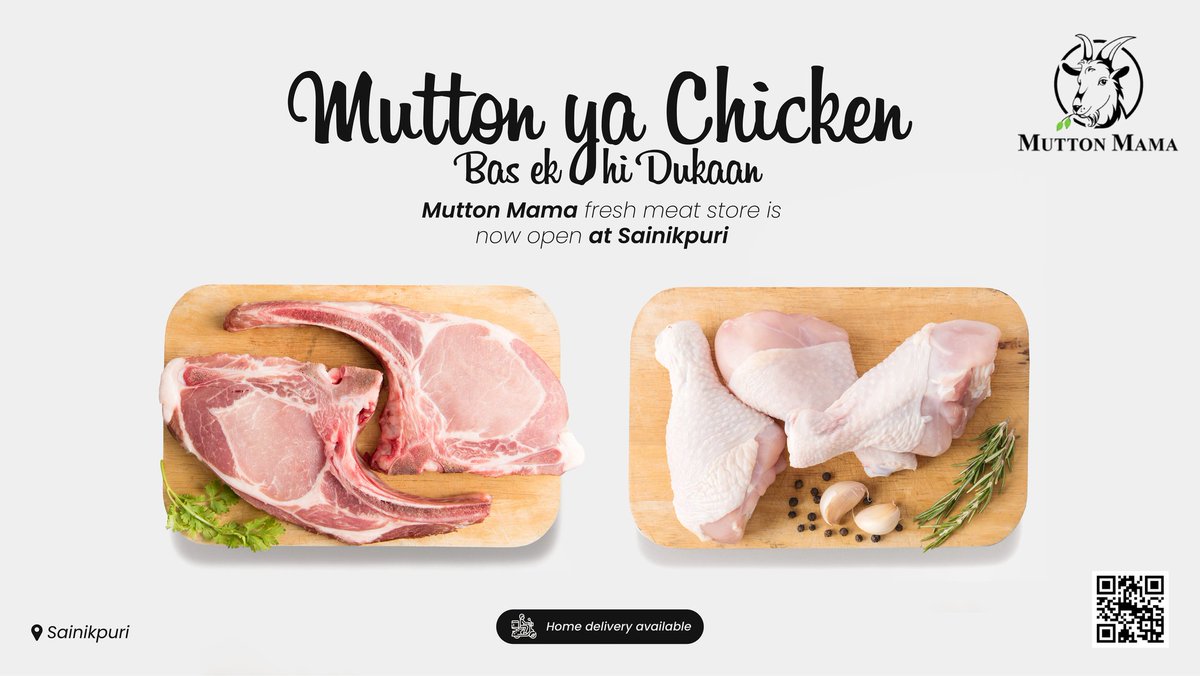 Muttonmama1's tweet photo. Buy fresh Mutton and Chicken from our new store at Sainikpuri. Mutton Mama serves you the best meat in town procuring produce directly from the farmers. Buy now.

#MuttonMeat #FreshMeat #ChickenMeat #Meatstore #Sainkpuri #Muttonmama #OrderNow #ShopNow https://t.co/G9t5xrAADT