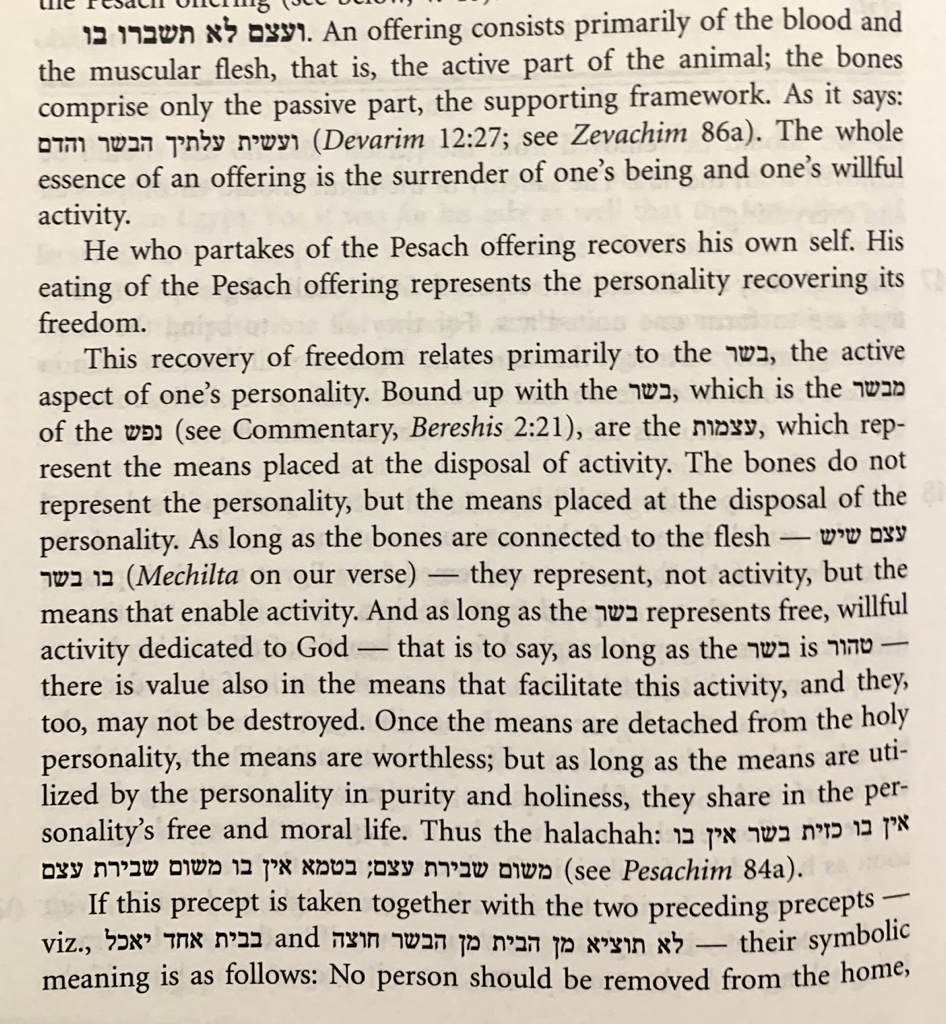 ravhirschtweets's tweet photo. He who partakes of the Pesach offering recovers his own self. His eating of the Pesach offering represents the personality recovering its own freedom. https://t.co/lce02zbqJk