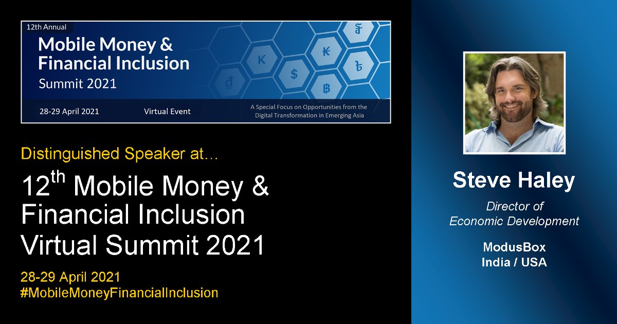 josemaglobal's tweet photo. 12th #MobileMoney & #FinancialInclusion Virtual Summit 2021
SPEAKER: Steve Haley, Director of Economic Development, #ModusBox, will discuss participation challenges for #RealTimePayments for all FIs and recommendations.
jose@magenta-global.com.sg
#Mojaloop #fintech #payments https://t.co/cYokoHP5Bh