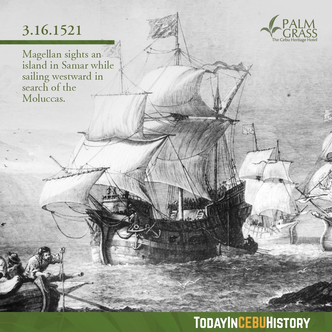 March 16, 1521. 500 years ago.

The Magellan expedition with three ships (the Trinidad, Victoria and Concepcion), sights the southern tip of Samar.

The next day, they cast anchor at the Homonhon Island.

#TodayinHistory #Ph500 #Cebu500 #500years