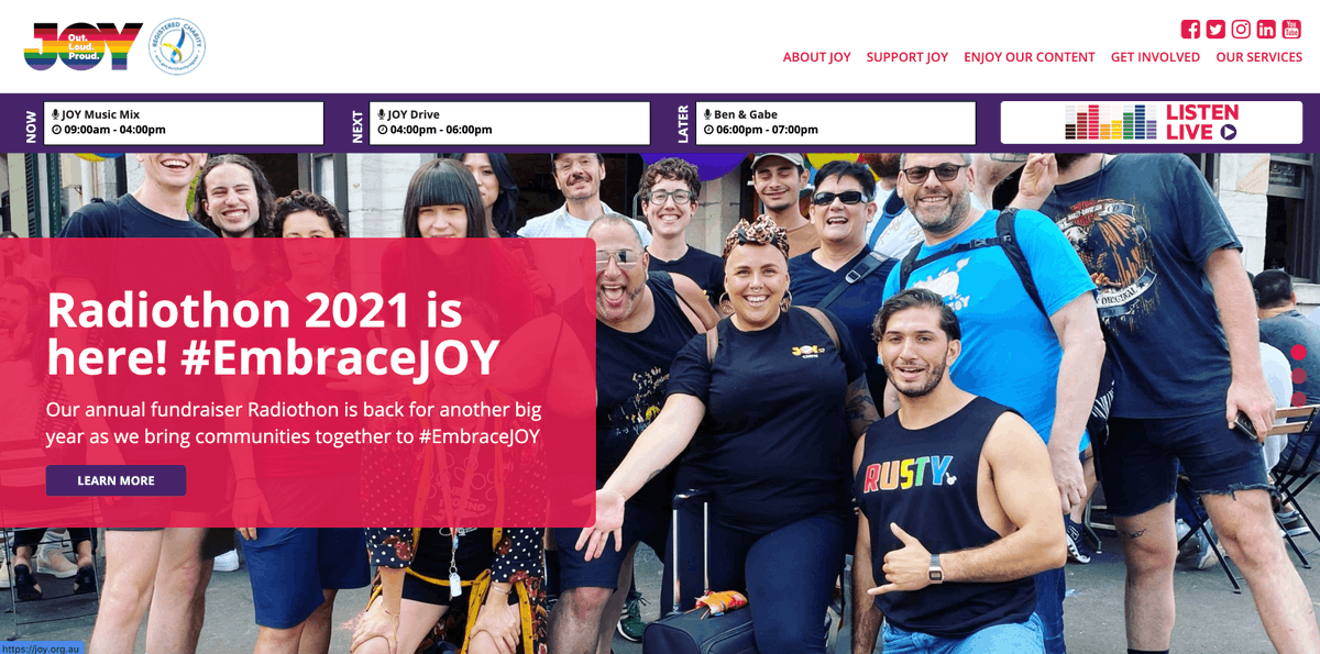 JOY949's tweet photo. Our brand new website is now live!  Visit and share the JOY 🥳https://t.co/wbauTRpkwh

You can keep up to date on all our latest news, podcasts and learn how you can further support us. Check it out, have a play around and enJOY! 🏳️‍🌈 https://t.co/znYajImStk