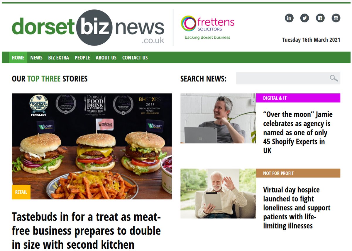 Meat-free @V_dorset doubles in size with second kitchen; “Over the moon” says <a href="/jamiederrick/">Jamie Derrick</a> as <a href="/jd_limited/">JD</a> becomes one of only 45 or so <a href="/Shopify/">Shopify</a> Experts in UK; @LMHospiceCare launches Virtual Day Hospice thanks to Coronavirus Community Support Fund, distributed by <a href="/TNLComFund/">The National Lottery Community Fund</a>.