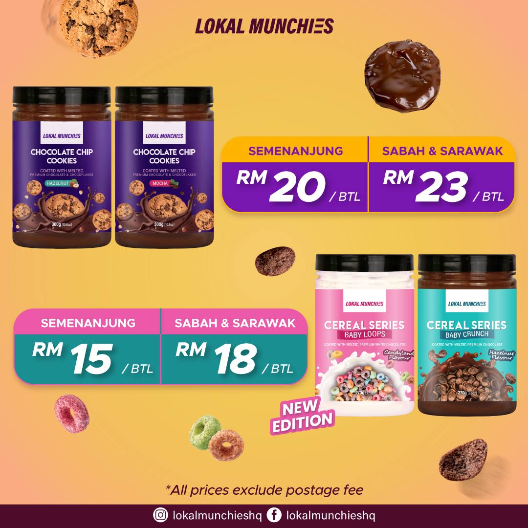 Lokal Munchies Cookies Series: Hazelnut and Mocha RM20 per jarCere Series: Baby Crunchy and Baby Loops RM15 per jar Shopee link :  http://shopee.com.mu/darlingdaisy_ 