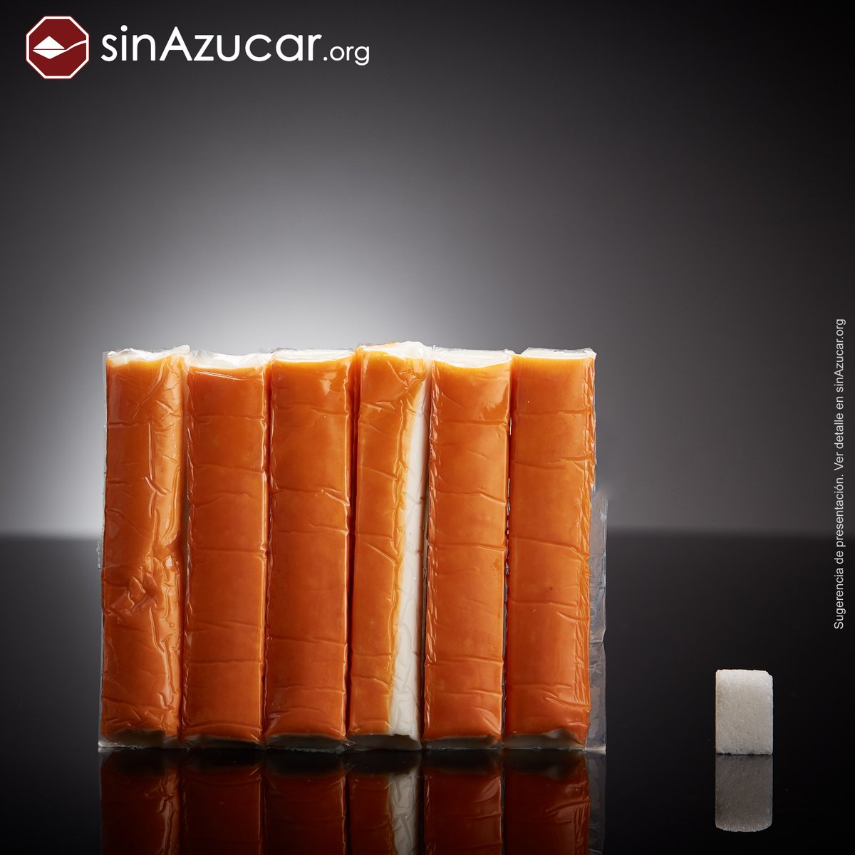 6 Palitos de cangrejo tienen 3,4g de azúcar, equivalente a 0,85 terrones.