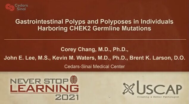 Check out my platform presentation @TheUSCAP on gastrointestinal manifestations of germline CHEK2 alterations! #USCAP2021 #GIpath