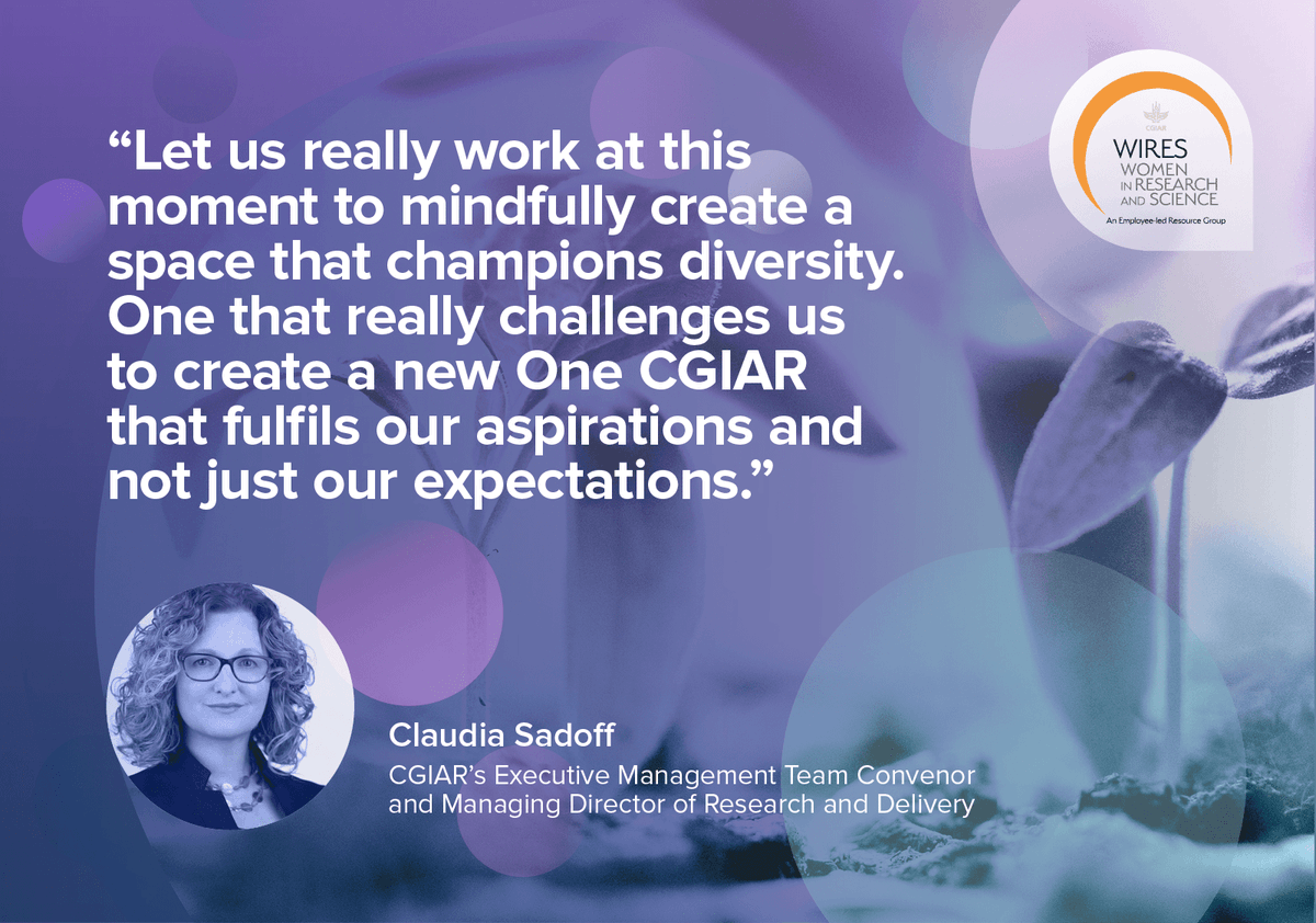 CGIAR's tweet photo. The new Women in Research and Science ERG #WIRES aims to support mentoring of the next generation of women scientists, channel ideas for a fairer, more inclusive workplace and fulfill #OneCGIAR's aspirations. Learn more: https://t.co/WrCUaGCfs5 #GenderinAg @ClaudiaSadoff https://t.co/H54SF7tmeF