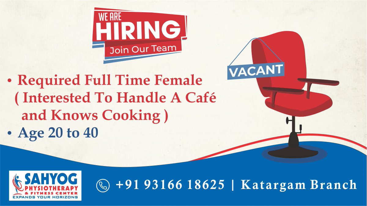 Vacancy For Full Time Full Time Female Interested To Handle A Café  and Knows Cooking

Call us on +91 93166 18625 to Schedule an Interview

#SahyogPhysiotherapy #Surat  #recruitment #vacanyatphysio #needmanager  #Katargam #katargamvacancy #cookvacancy #cafemanager #cafechef