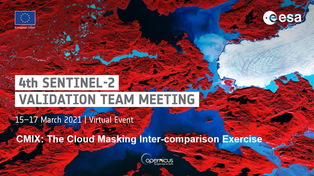 BrockmannCon's tweet photo. Join us today at #S2VT meeting when Jan is giving insights into results from Cloud Masking Inter-comparison Exercise.CMIX is a CEOS initiative, jointly implemented by ESA & NASA, comparing multiple cm algorithms for #S2 & #LS8.We are looking forward to a lively exchange with you. https://t.co/Tze2oZIaiE