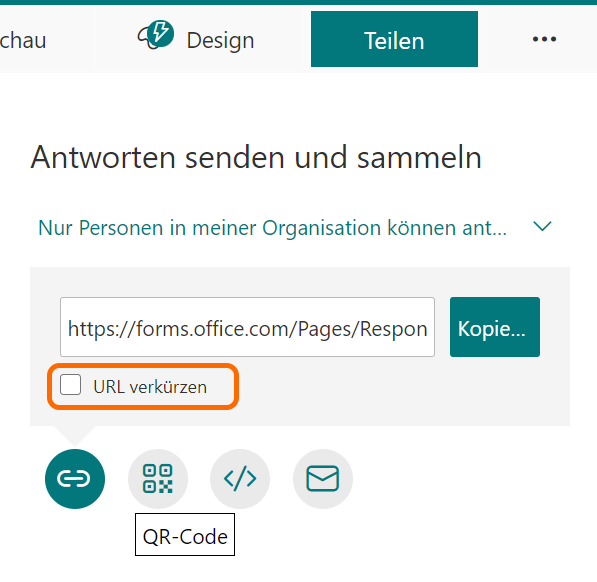 Neu kann man die Links zu Formsumfragen direkt in Forms verkürzen, statt einen externen URL shortener zu verwenden. Wird gerade ausgerollt, also einfach abwarten, wenn man es noch nicht sieht.