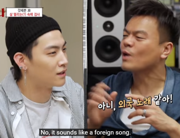 _chickennuggot7's tweet photo. rejected jaebeom's songs bcs they sound so foreign and now this 😆 https://t.co/ZuCS6JR0Lk