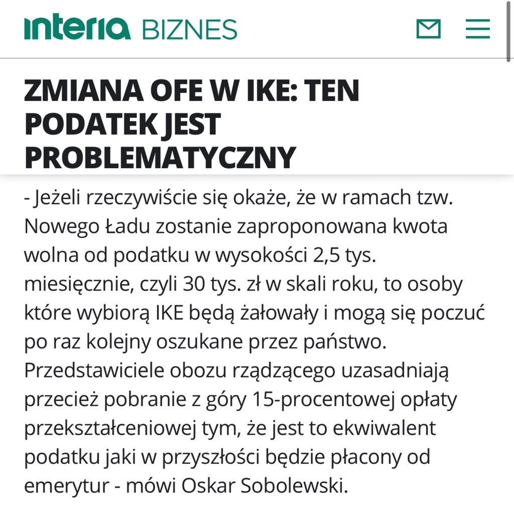 Inst_Emerytalny's tweet photo. Wszelkie istotne zmiany w kwocie wolnej obalają konieczność wprowadzenia opłaty przekształceniowej przy transferze z #OFE do #IKE -podkreśla @OSobolewski w rozmowie z @krzes_sajewicz @BiznesINTERIAPL.
#IKEplus #SystemEmerytalny #PPK #ZUS #FUS #KwotaWolna
https://t.co/ctqxVOMTjz https://t.co/Td3BFMlvkk