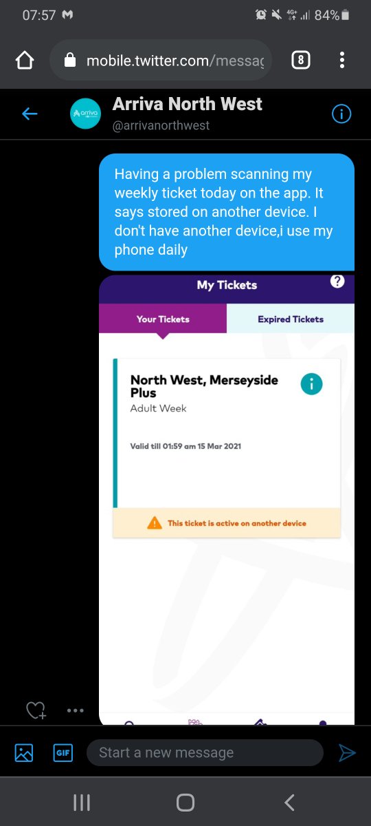 Kimmillar15's tweet photo. @arrivanorthwest don't bother trying to contact arriva by DM if you have a problem with the app on your way to work. One week later no reply .... https://t.co/eBD065IbAS