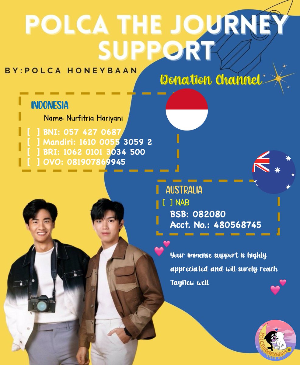 pepimoongie's tweet photo. 📣 #PolcaTheJourney DONATION DRIVE

Join our efforts to make our PTJ support projects a reality! You can help us make them happy by giving a small participation because #TayNew deserves all the love we can give them. 

🔗: https://t.co/Lcx5OCIVRu

#Tawan_V #Newwiee
#เตนิว #โพก้า https://t.co/lAgsa15cUX