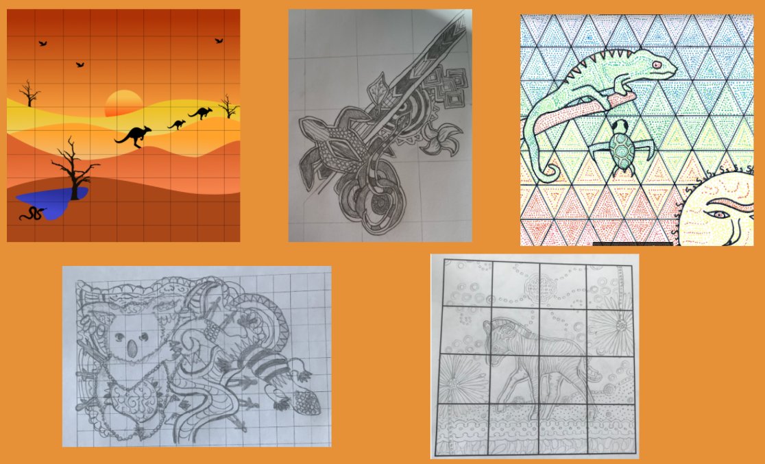 hccs1978's tweet image. 9X1 have made a characteristically strong start to the Aboriginal art project. Examples courtesy of Elliot, Elyned  Matthew, Freya &amp;amp; Emil #hccslearning