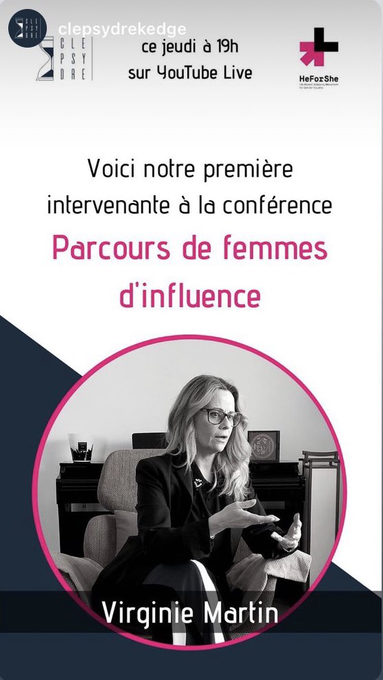 C’est jeudi soir 19:00 ; femmes d’influence avec <a href="/VirginieMartin_/">Pr. Virginie Martin</a> by <a href="/ClepsydreKedge/">Clepsydre</a> et <a href="/KedgeBS/">KEDGE Business School</a>