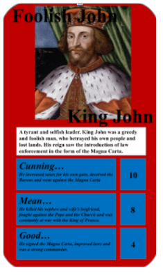 hccs1978's tweet image. In History, Y7 have been reviewing the traditional interpretation of King John &amp;amp; have been considering whether he deserved to be remembered in such a negative way. We have made some Top Trumps as a way to review the person of King John. #History #hccslearning #Monarchy