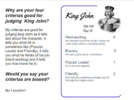 hccs1978's tweet image. In History, Y7 have been reviewing the traditional interpretation of King John &amp;amp; have been considering whether he deserved to be remembered in such a negative way. We have made some Top Trumps as a way to review the person of King John. #History #hccslearning #Monarchy