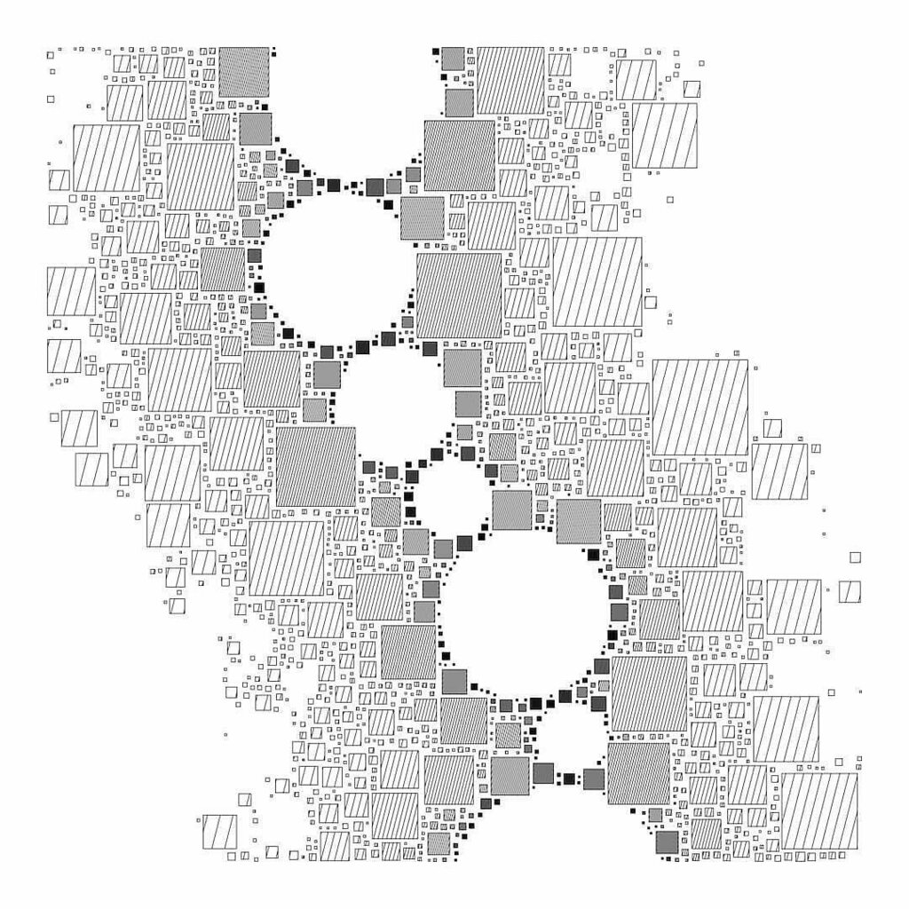 #plottertwitter Artist • <a href="/piterpasma/">piterpasma</a> 
Where the circles aren't. A variation on day 29 from #Genuary2021 .

#genuary #generative #generativeart #creativecoding #genartclub #algorithmicart #codeart #javascript #SVG #abstractart