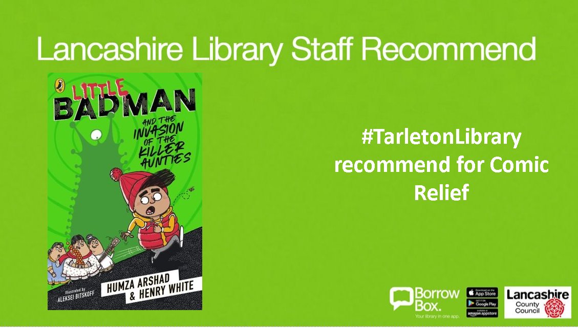 LancsLibraries's tweet photo. #TarletonLibrary #StaffRecommended the fantastically funny Little Badman and the Invasion of the Killer Aunties By Humza Arshad perfect for #ComicRelief Download from #BorrowBox https://t.co/5EvlipEoKq #LibrariesFromHome https://t.co/qykp7yBSRi