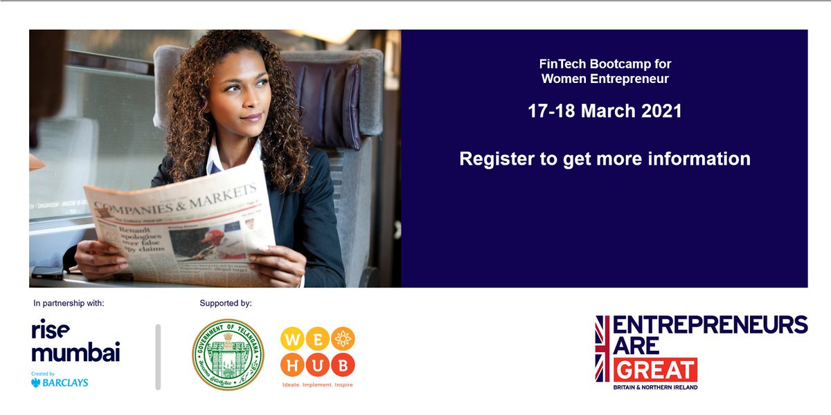 evento - Tech Events And Training Private Limited (@eventobengaluru) on Twitter photo One day to go!
Fintech Bootcamp for women Entrepreneurs.
Join us on 17th and 18th of March 2021.
For Registration – events.great.gov.uk/ehome/fintech-…
<a href="/UKinIndia/">UK in India🇬🇧🇮🇳</a>
#fintech #startupindia #startupbusiness #entrepreneur #womenintech #WomenInTechnology #womenentrepreneurs #women One day to go!
Fintech Bootcamp for women Entrepreneurs.
Join us on 17th and 18th of March 2021.
For Registration – events.great.gov.uk/ehome/fintech-…
<a href="/UKinIndia/">UK in India🇬🇧🇮🇳</a>
#fintech #startupindia #startupbusiness #entrepreneur #womenintech #WomenInTechnology #womenentrepreneurs #women